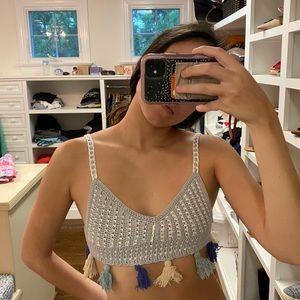 LF Knit Bralette With Pom Poms